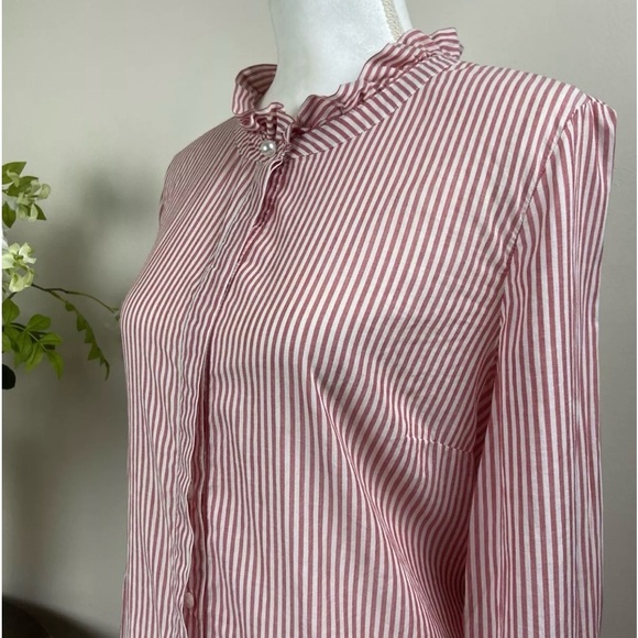 Talbots | Heathered Red & White Striped Hidden Placket Button Down Shirt MP - Picture 2 of 14